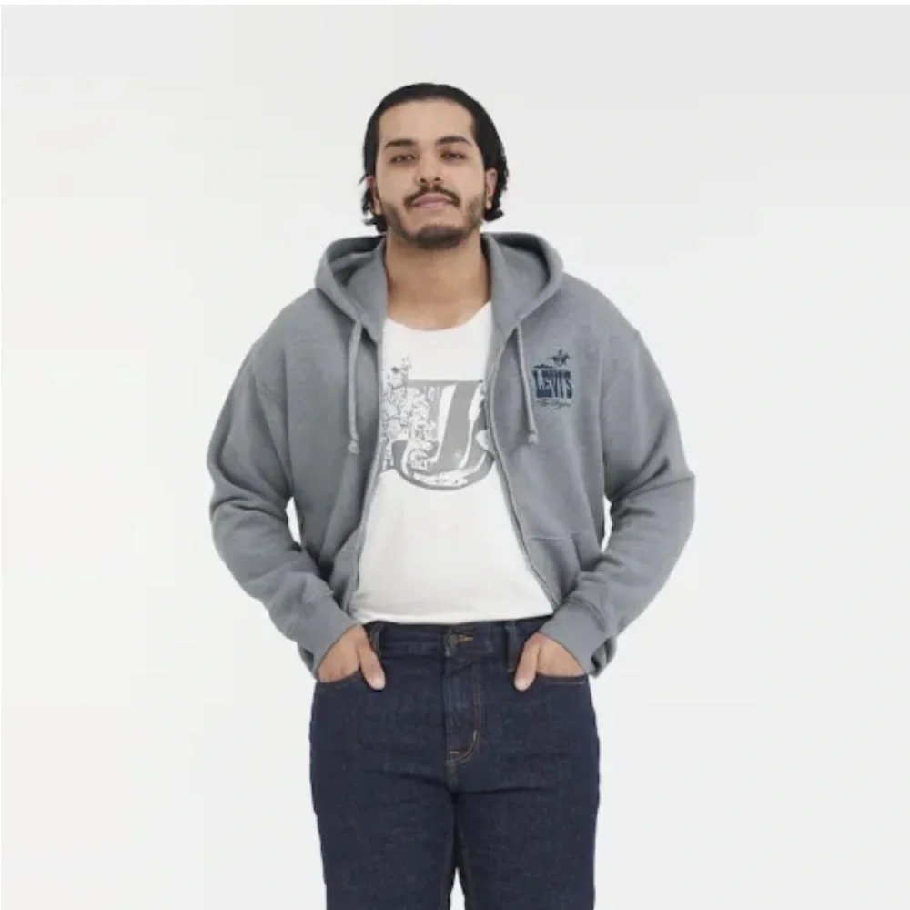 Levi's Men's Western Logo Relaxed Fit Zip-Up Sweatshirt - Light Gray new